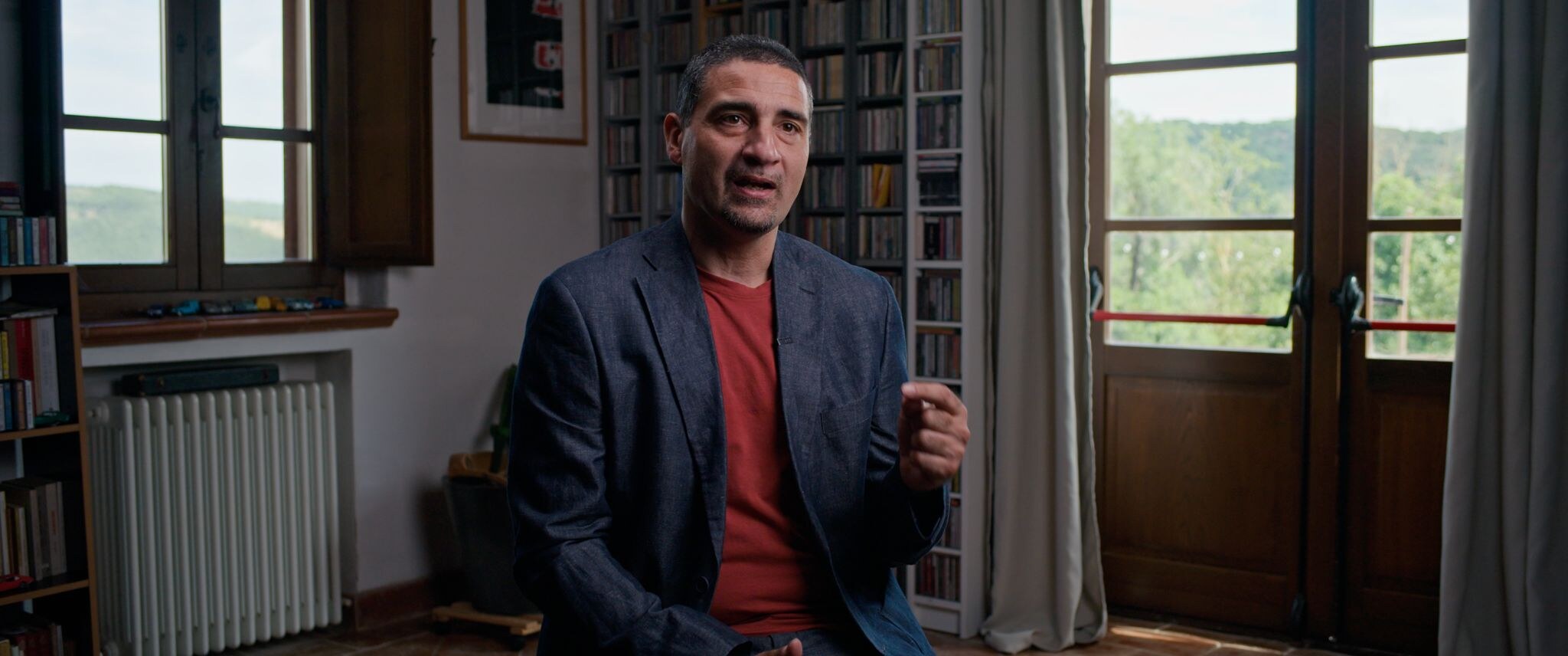 Simone Gubbiotti during filming in Perugia, Italy